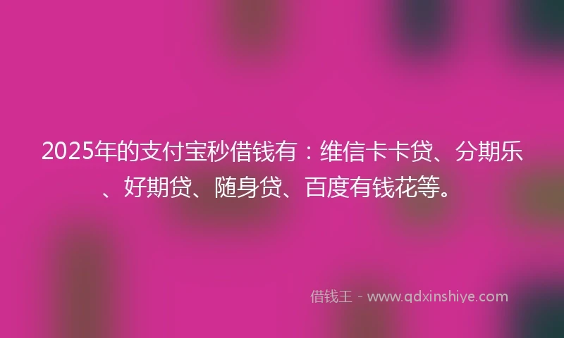 2025年的支付宝秒借钱有：维信卡卡贷、分期乐、好期贷、随身贷、百度有钱花等。