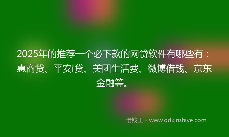 2025年的推荐一个必下款的网贷软件有哪些有：惠商贷、平安i贷、美团生活费、微博借钱、京东金融等。