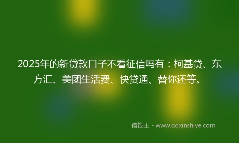 2025年的新贷款口子不看征信吗有：柯基贷、东方汇、美团生活费、快贷通、替你还等。