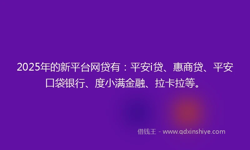2025年的新平台网贷有：平安i贷、惠商贷、平安口袋银行、度小满金融、拉卡拉等。