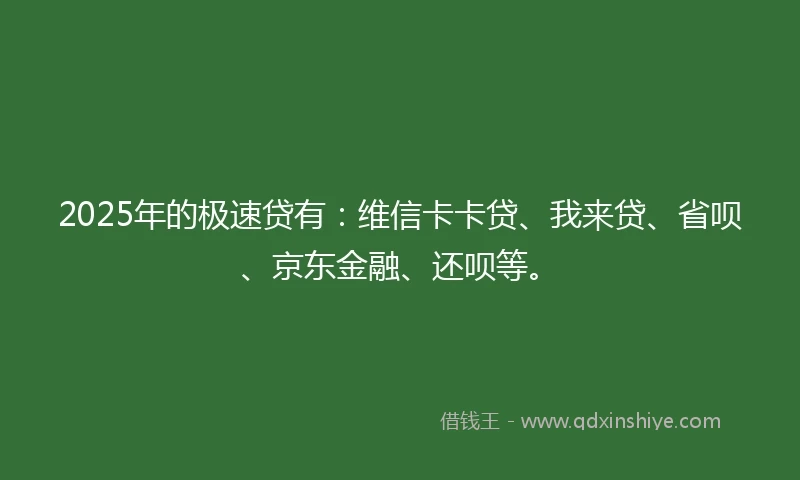 2025年的极速贷有：维信卡卡贷、我来贷、省呗、京东金融、还呗等。