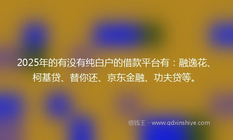 2025年的有没有纯白户的借款平台有：融逸花、柯基贷、替你还、京东金融、功夫贷等。