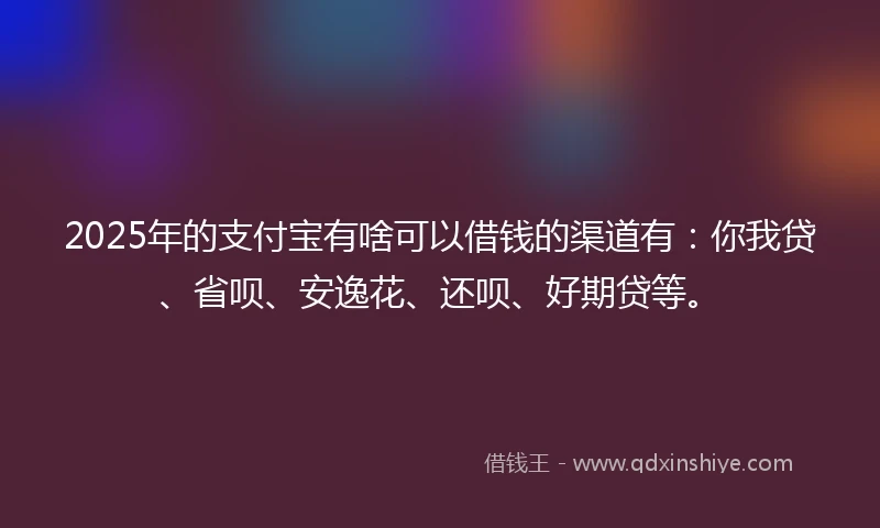 2025年的支付宝有啥可以借钱的渠道有：你我贷、省呗、安逸花、还呗、好期贷等。