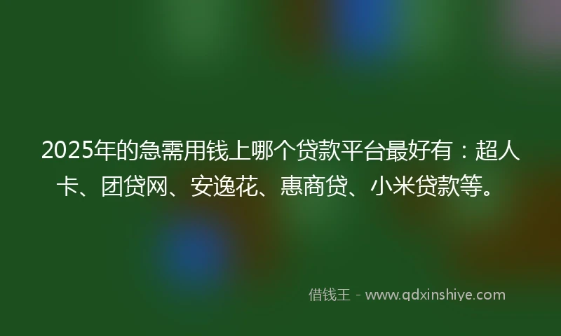 2025年的急需用钱上哪个贷款平台最好有：超人卡、团贷网、安逸花、惠商贷、小米贷款等。