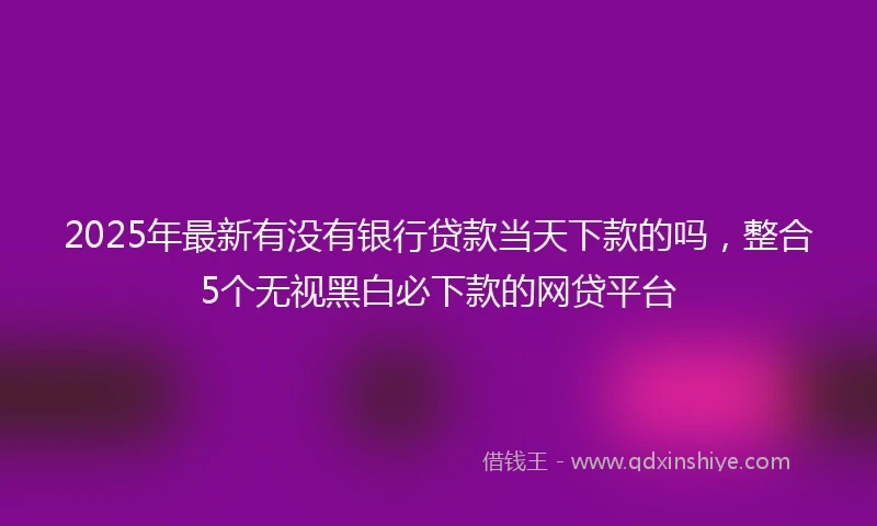2025年最新有没有银行贷款当天下款的吗，整合5个无视黑白必下款的网贷平台