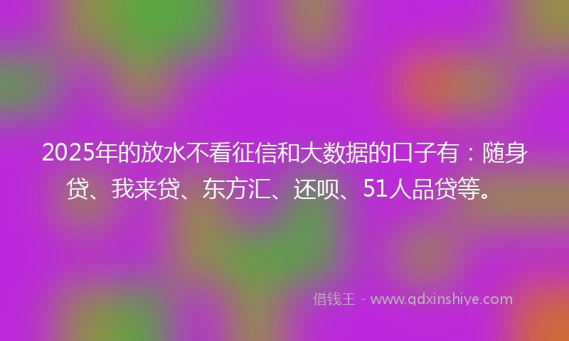 2025年的放水不看征信和大数据的口子有：随身贷、我来贷、东方汇、还呗、51人品贷等。