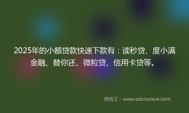 2025年的小额贷款快速下款有：读秒贷、度小满金融、替你还、微粒贷、信用卡贷等。