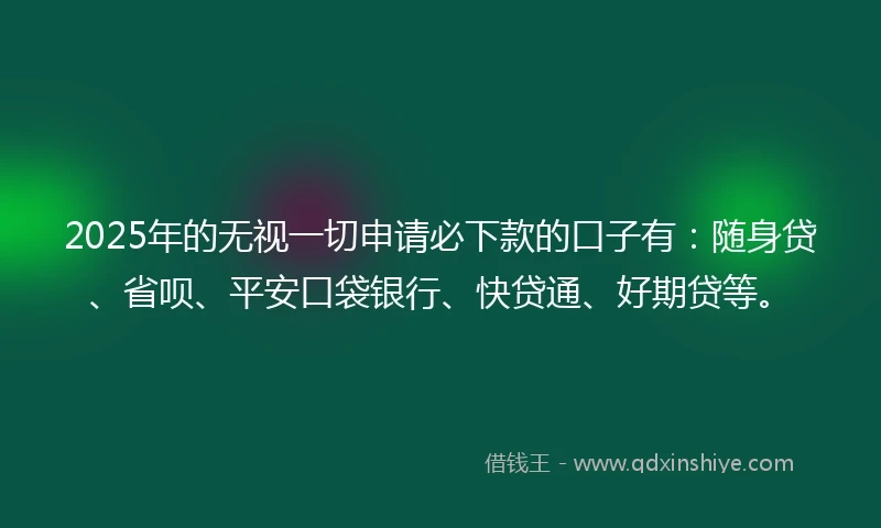 2025年的无视一切申请必下款的口子有：随身贷、省呗、平安口袋银行、快贷通、好期贷等。