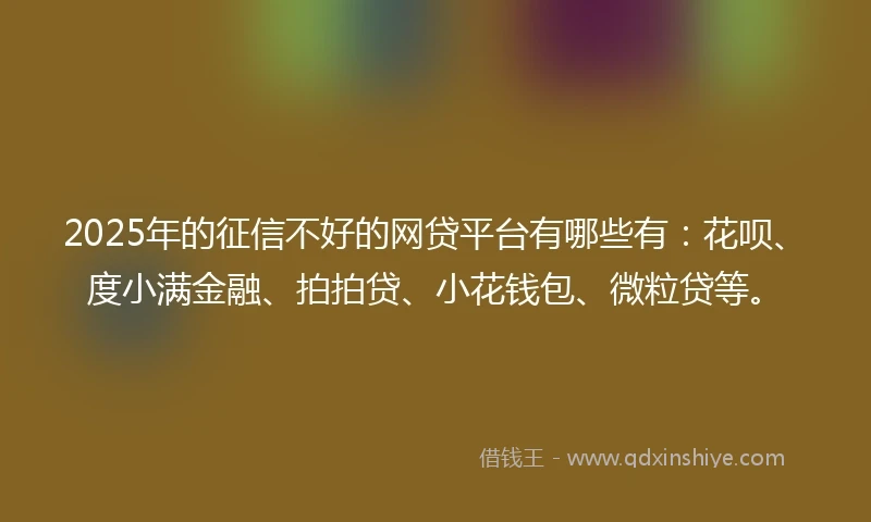 2025年的征信不好的网贷平台有哪些有：花呗、度小满金融、拍拍贷、小花钱包、微粒贷等。