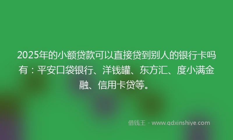 2025年的小额贷款可以直接贷到别人的银行卡吗有：平安口袋银行、洋钱罐、东方汇、度小满金融、信用卡贷等。