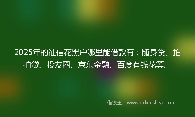 2025年的征信花黑户哪里能借款有：随身贷、拍拍贷、投友圈、京东金融、百度有钱花等。