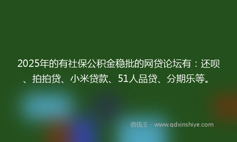 2025年的有社保公积金稳批的网贷论坛有：还呗、拍拍贷、小米贷款、51人品贷、分期乐等。