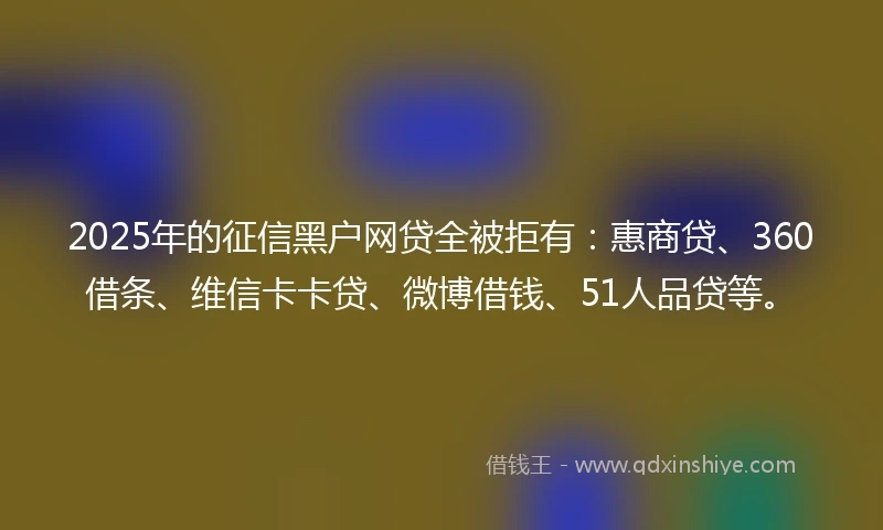 2025年的征信黑户网贷全被拒有：惠商贷、360借条、维信卡卡贷、微博借钱、51人品贷等。