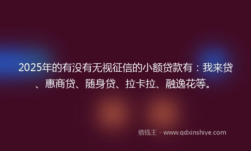 2025年的有没有无视征信的小额贷款有:我来贷、惠商贷、随身贷、拉卡拉、融逸花等。