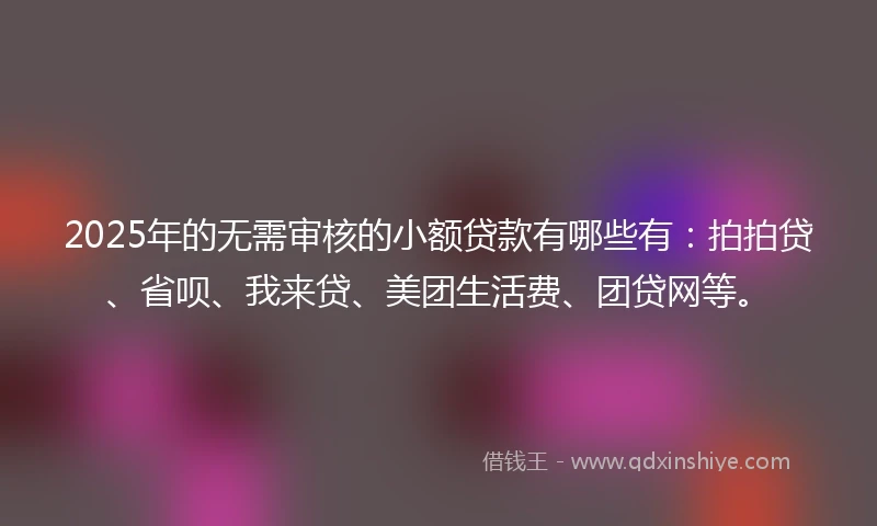 2025年的无需审核的小额贷款有哪些有：拍拍贷、省呗、我来贷、美团生活费、团贷网等。
