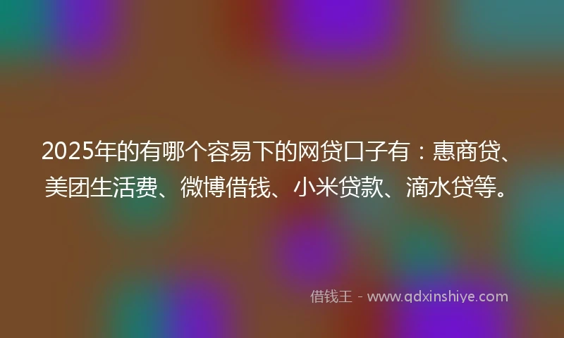 2025年的有哪个容易下的网贷口子有：惠商贷、美团生活费、微博借钱、小米贷款、滴水贷等。