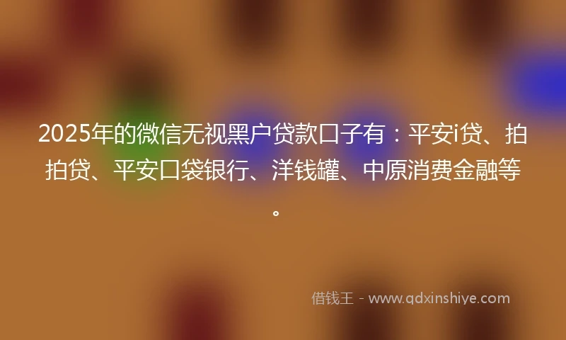 2025年的微信无视黑户贷款口子有：平安i贷、拍拍贷、平安口袋银行、洋钱罐、中原消费金融等。