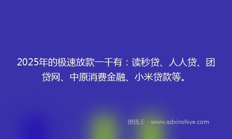 2025年的极速放款一千有：读秒贷、人人贷、团贷网、中原消费金融、小米贷款等。