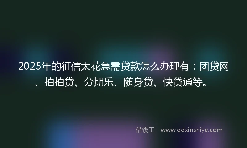 2025年的征信太花急需贷款怎么办理有：团贷网、拍拍贷、分期乐、随身贷、快贷通等。
