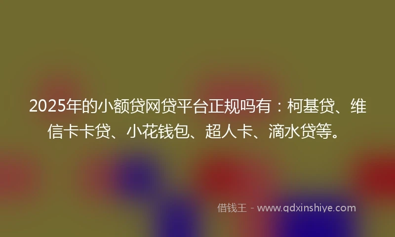 2025年的小额贷网贷平台正规吗有：柯基贷、维信卡卡贷、小花钱包、超人卡、滴水贷等。