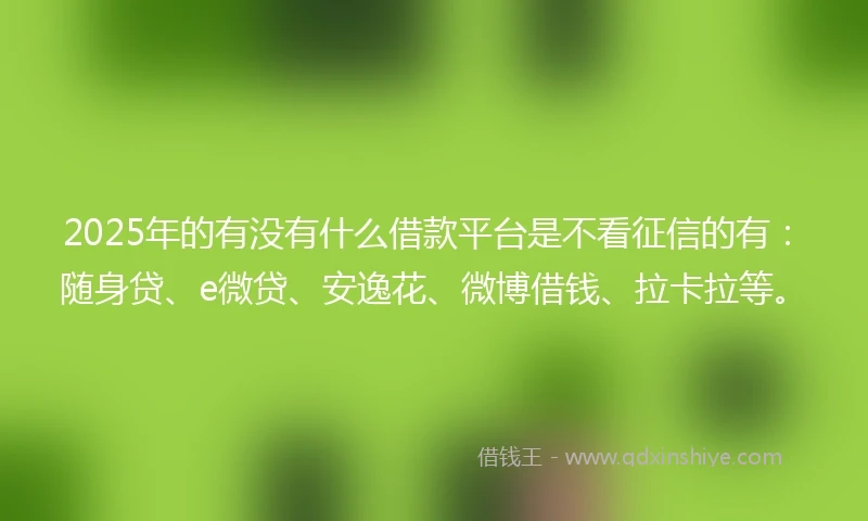 2025年的有没有什么借款平台是不看征信的有：随身贷、e微贷、安逸花、微博借钱、拉卡拉等。