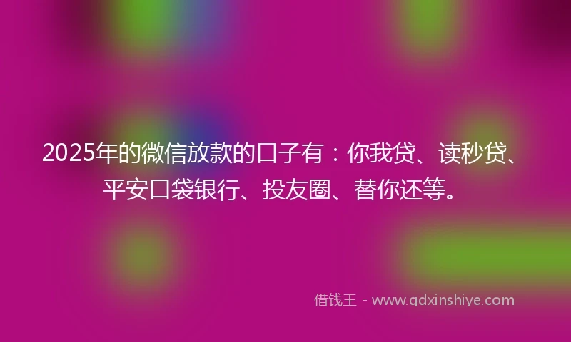 2025年的微信放款的口子有：你我贷、读秒贷、平安口袋银行、投友圈、替你还等。