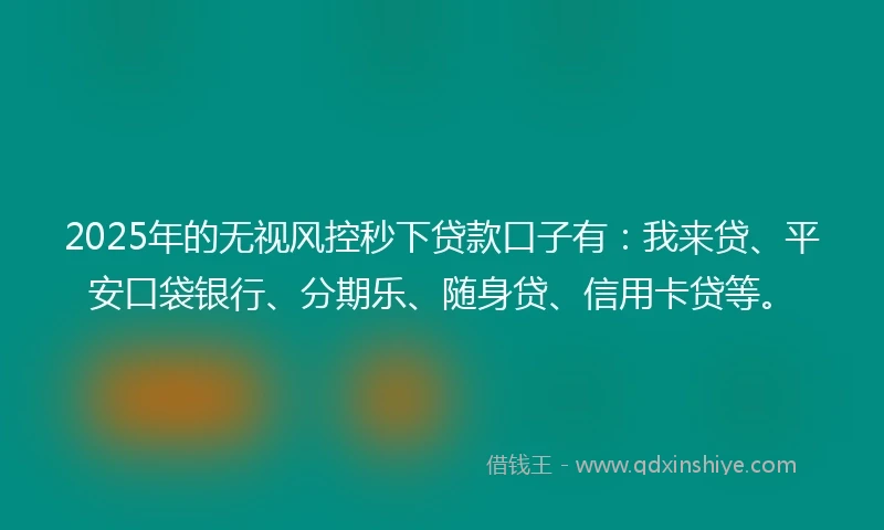 2025年的无视风控秒下贷款口子有：我来贷、平安口袋银行、分期乐、随身贷、信用卡贷等。
