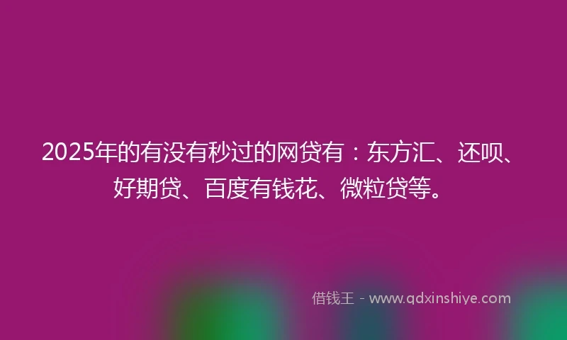 2025年的有没有秒过的网贷有：东方汇、还呗、好期贷、百度有钱花、微粒贷等。