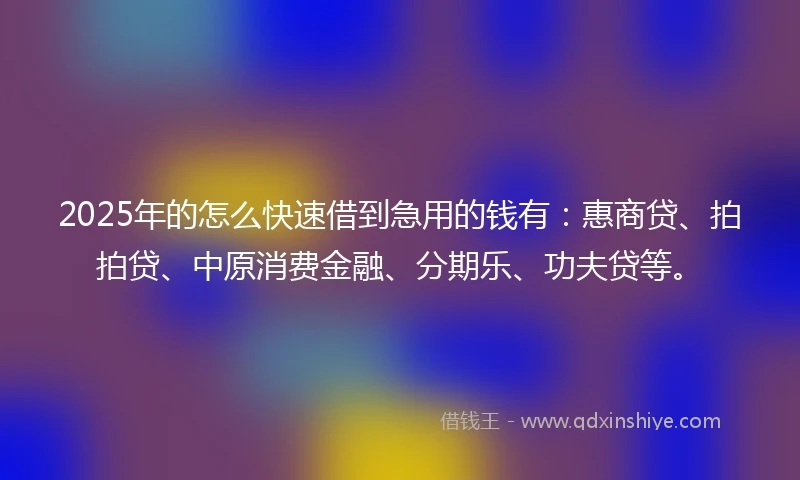 2025年的怎么快速借到急用的钱有：惠商贷、拍拍贷、中原消费金融、分期乐、功夫贷等。