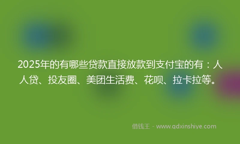 2025年的有哪些贷款直接放款到支付宝的有：人人贷、投友圈、美团生活费、花呗、拉卡拉等。