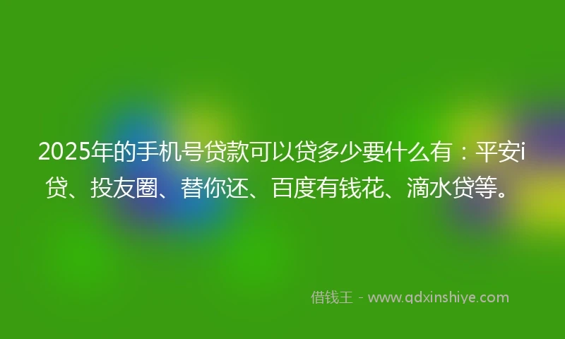 2025年的手机号贷款可以贷多少要什么有：平安i贷、投友圈、替你还、百度有钱花、滴水贷等。