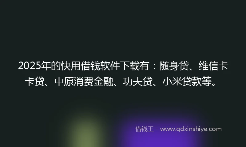 2025年的快用借钱软件下载有：随身贷、维信卡卡贷、中原消费金融、功夫贷、小米贷款等。