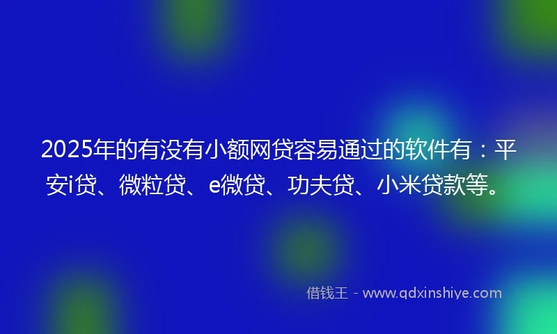 2025年的有没有小额网贷容易通过的软件有：平安i贷、微粒贷、e微贷、功夫贷、小米贷款等。