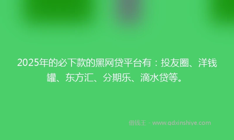 2025年的必下款的黑网贷平台有：投友圈、洋钱罐、东方汇、分期乐、滴水贷等。