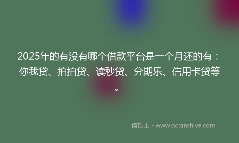 2025年的有没有哪个借款平台是一个月还的有：你我贷、拍拍贷、读秒贷、分期乐、信用卡贷等。