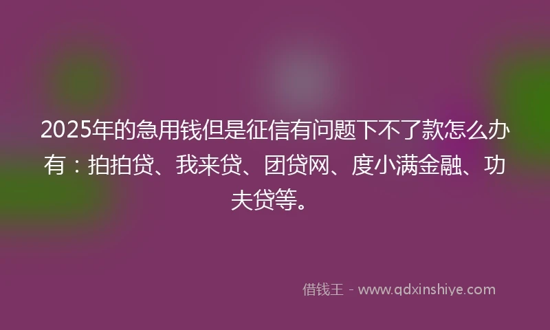 2025年的急用钱但是征信有问题下不了款怎么办有：拍拍贷、我来贷、团贷网、度小满金融、功夫贷等。