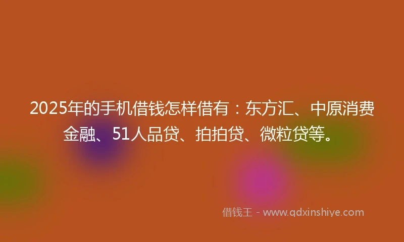 2025年的手机借钱怎样借有：东方汇、中原消费金融、51人品贷、拍拍贷、微粒贷等。