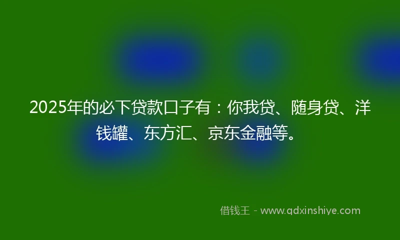 2025年的必下贷款口子有：你我贷、随身贷、洋钱罐、东方汇、京东金融等。