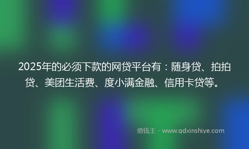 2025年的必须下款的网贷平台有：随身贷、拍拍贷、美团生活费、度小满金融、信用卡贷等。