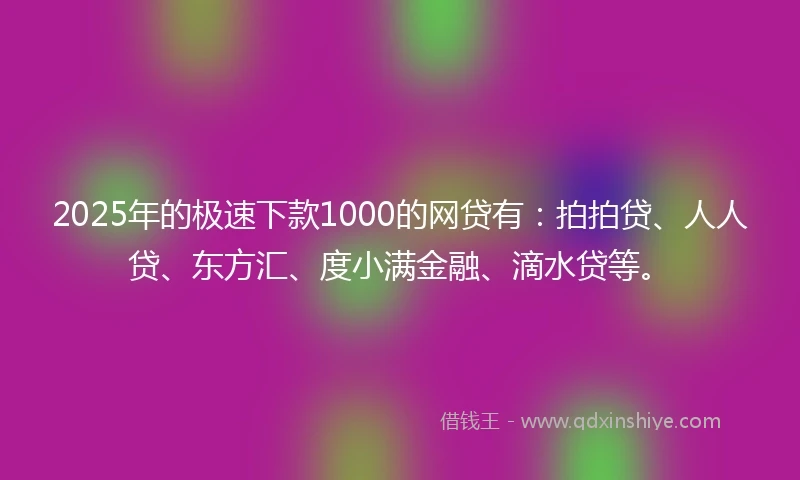 2025年的极速下款1000的网贷有：拍拍贷、人人贷、东方汇、度小满金融、滴水贷等。