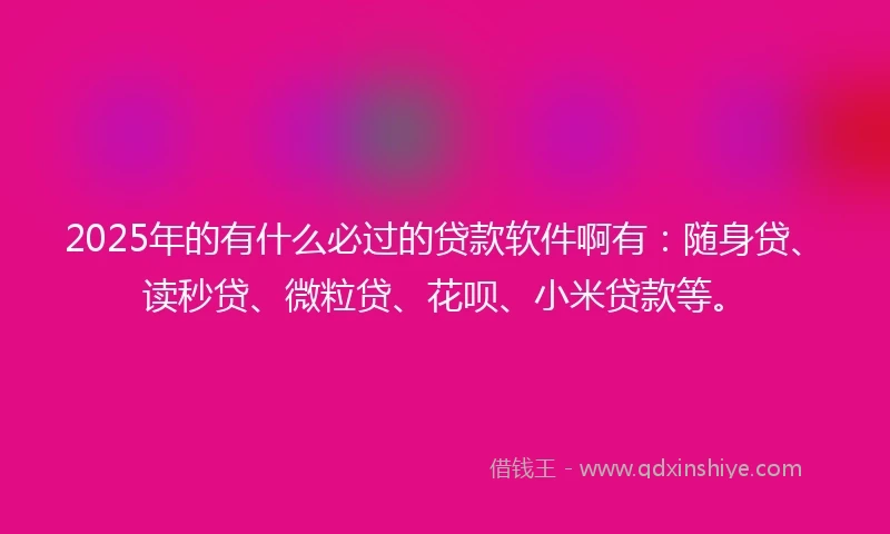 2025年的有什么必过的贷款软件啊有：随身贷、读秒贷、微粒贷、花呗、小米贷款等。