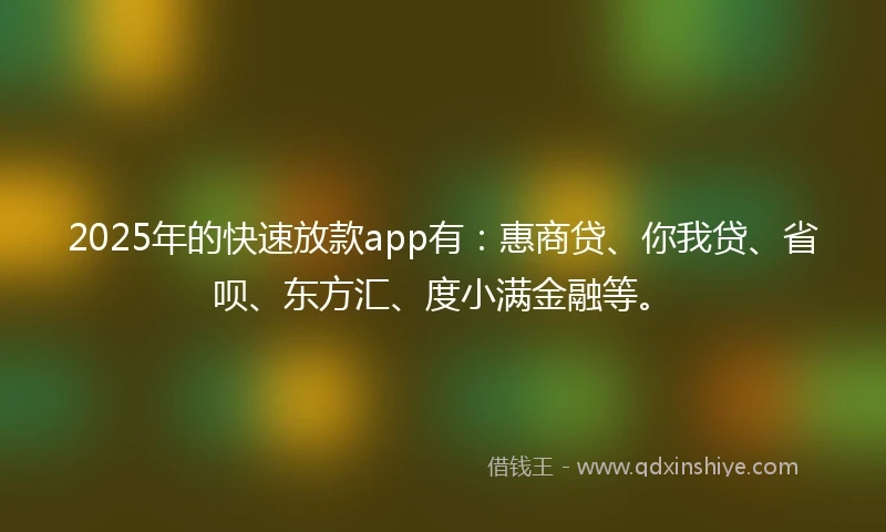 2025年的快速放款app有：惠商贷、你我贷、省呗、东方汇、度小满金融等。