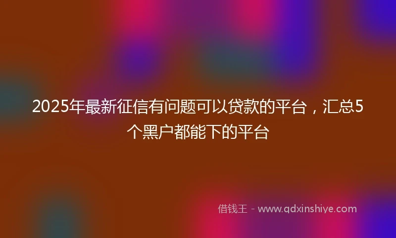 2025年最新征信有问题可以贷款的平台，汇总5个黑户都能下的平台