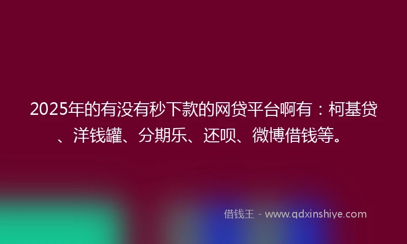 2025年的有没有秒下款的网贷平台啊有：柯基贷、洋钱罐、分期乐、还呗、微博借钱等。