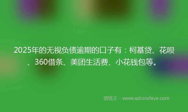 2025年的无视负债逾期的口子有：柯基贷、花呗、360借条、美团生活费、小花钱包等。