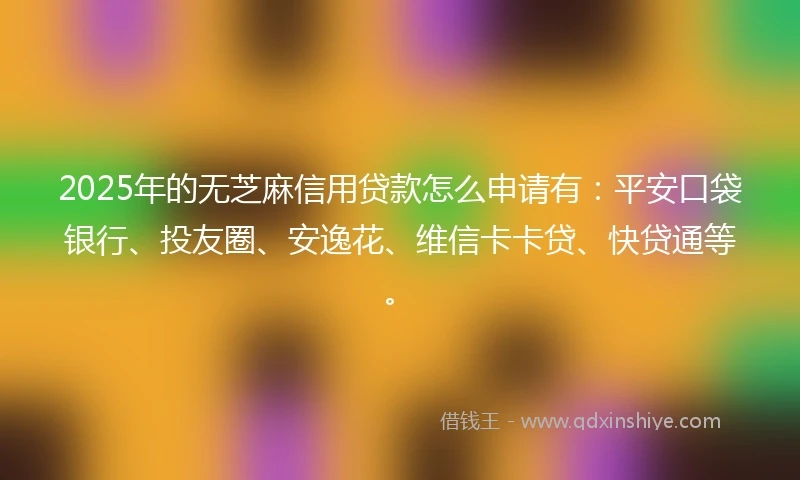 2025年的无芝麻信用贷款怎么申请有：平安口袋银行、投友圈、安逸花、维信卡卡贷、快贷通等。
