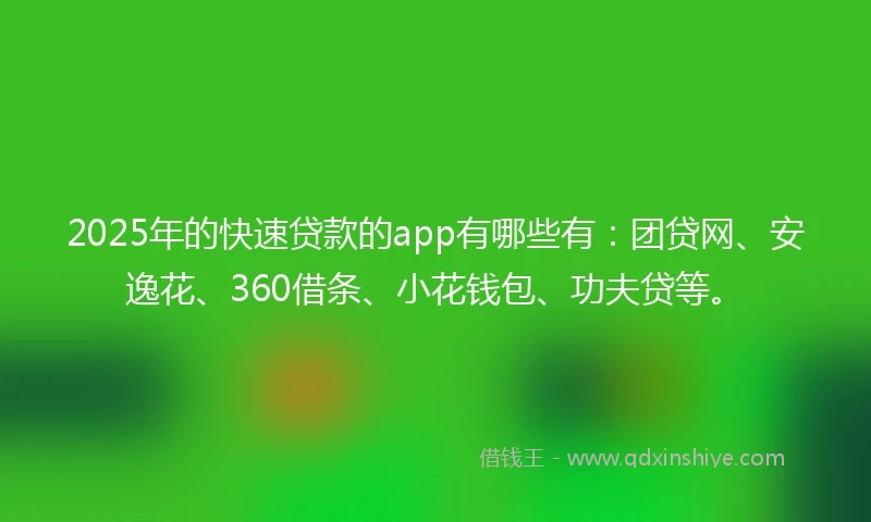 2025年的快速贷款的app有哪些有：团贷网、安逸花、360借条、小花钱包、功夫贷等。