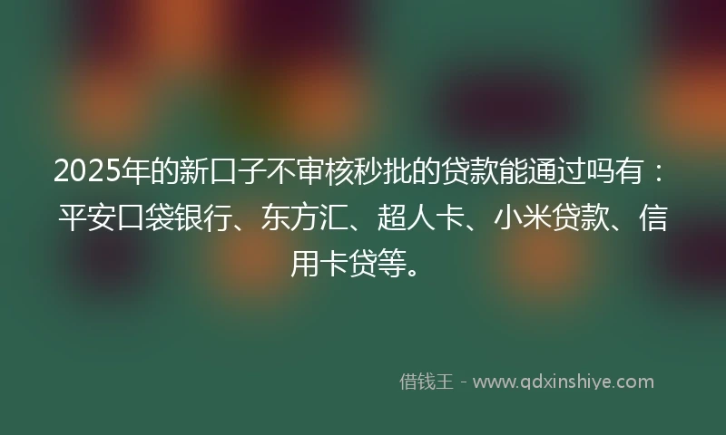 2025年的新口子不审核秒批的贷款能通过吗有：平安口袋银行、东方汇、超人卡、小米贷款、信用卡贷等。