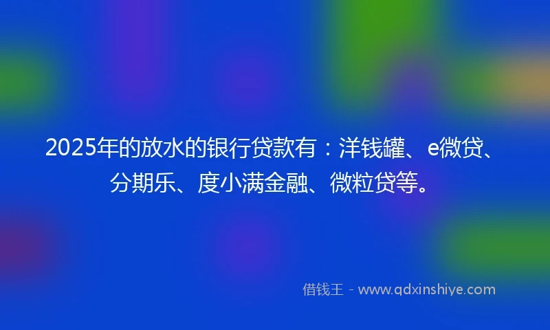 2025年的放水的银行贷款有：洋钱罐、e微贷、分期乐、度小满金融、微粒贷等。