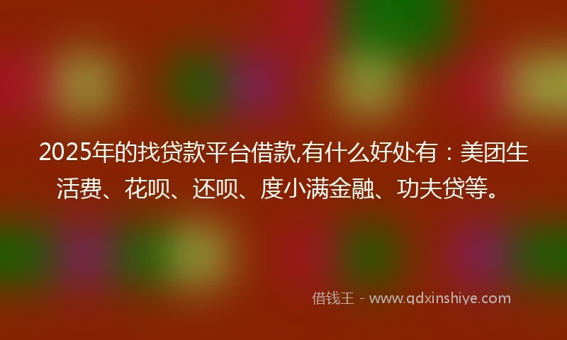 2025年的找贷款平台借款,有什么好处有：美团生活费、花呗、还呗、度小满金融、功夫贷等。